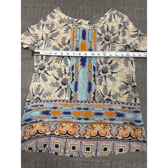 Maeve Anthropologie Boho Print Top Small Multicolor 3/4 Sleeve Button Back - Picture 4 of 6